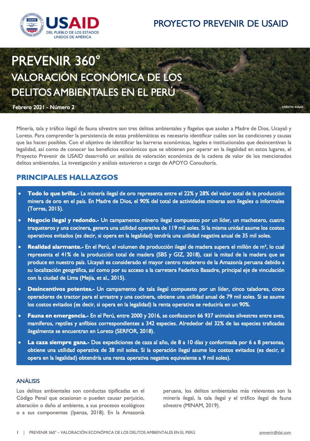Prevenir 360º. Valoración económica de los delitos ambientales en el Perú